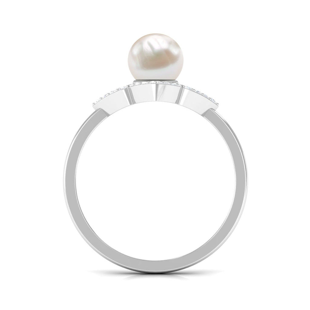 Real 2 Carat Freshwater Pearl Flower Engagement Ring with Diamond