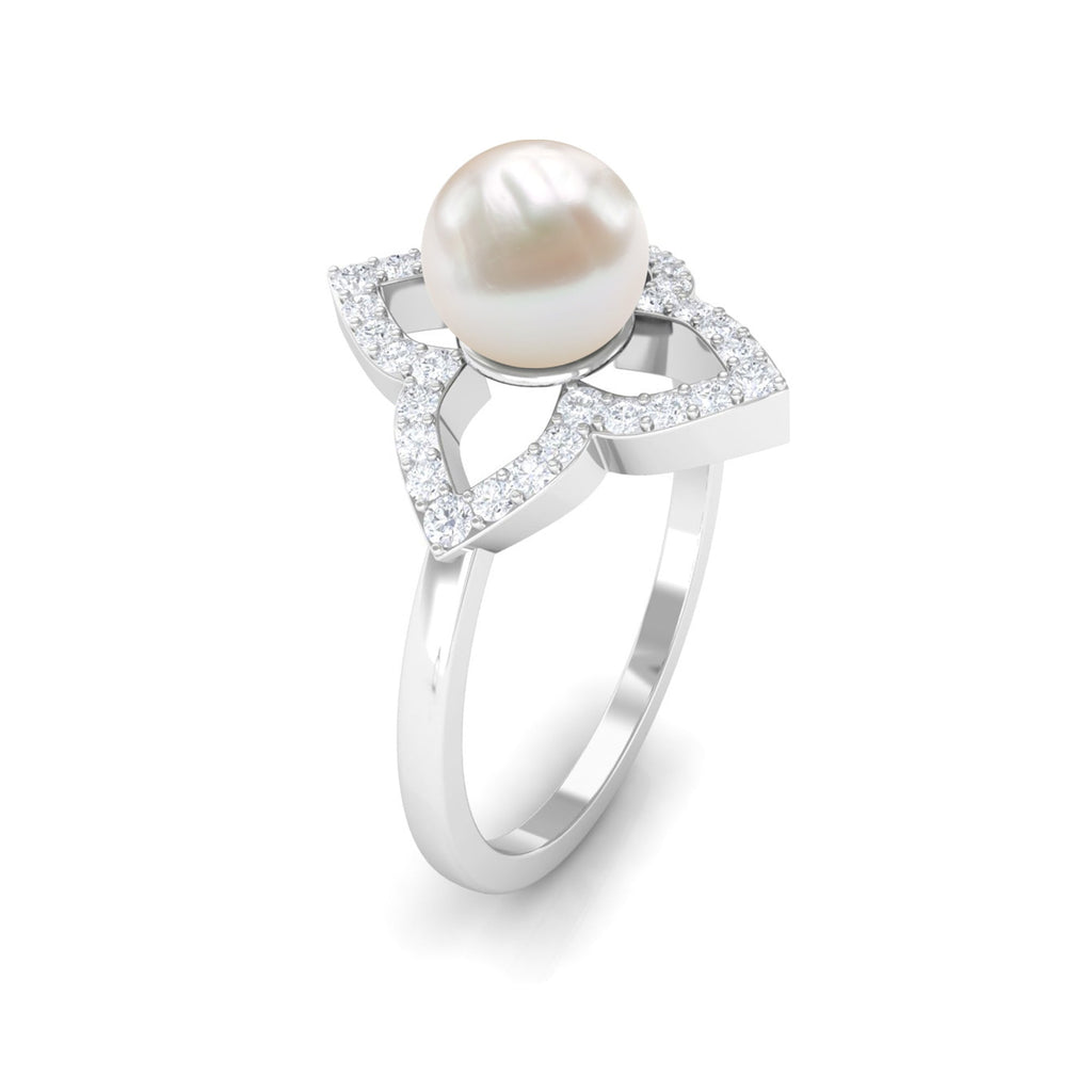 Real 2 Carat Freshwater Pearl Flower Engagement Ring with Diamond