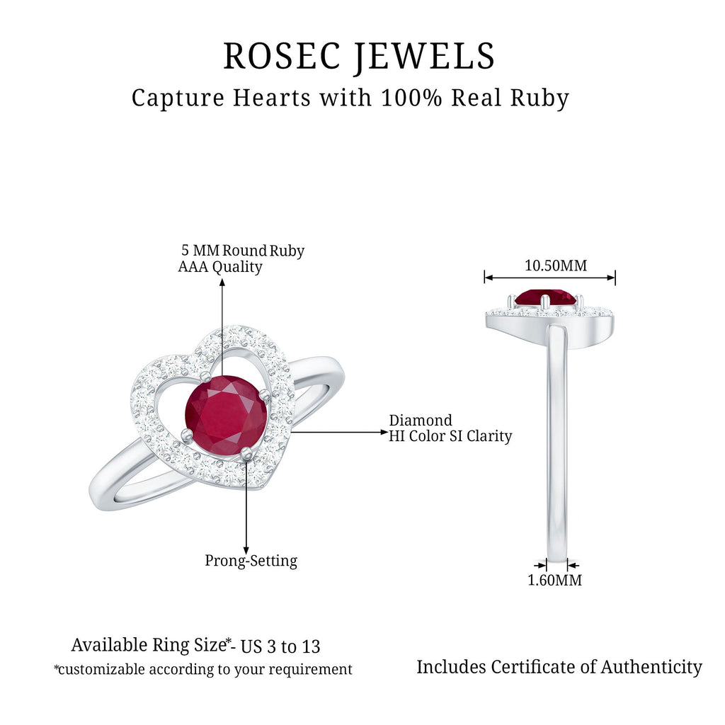 Natural 0.6 Carat Ruby Diamond Heart Engagement Ring for Women