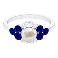 2 Carat Freshwater Pearl and Blue Sapphire Engagement Ring with Diamond