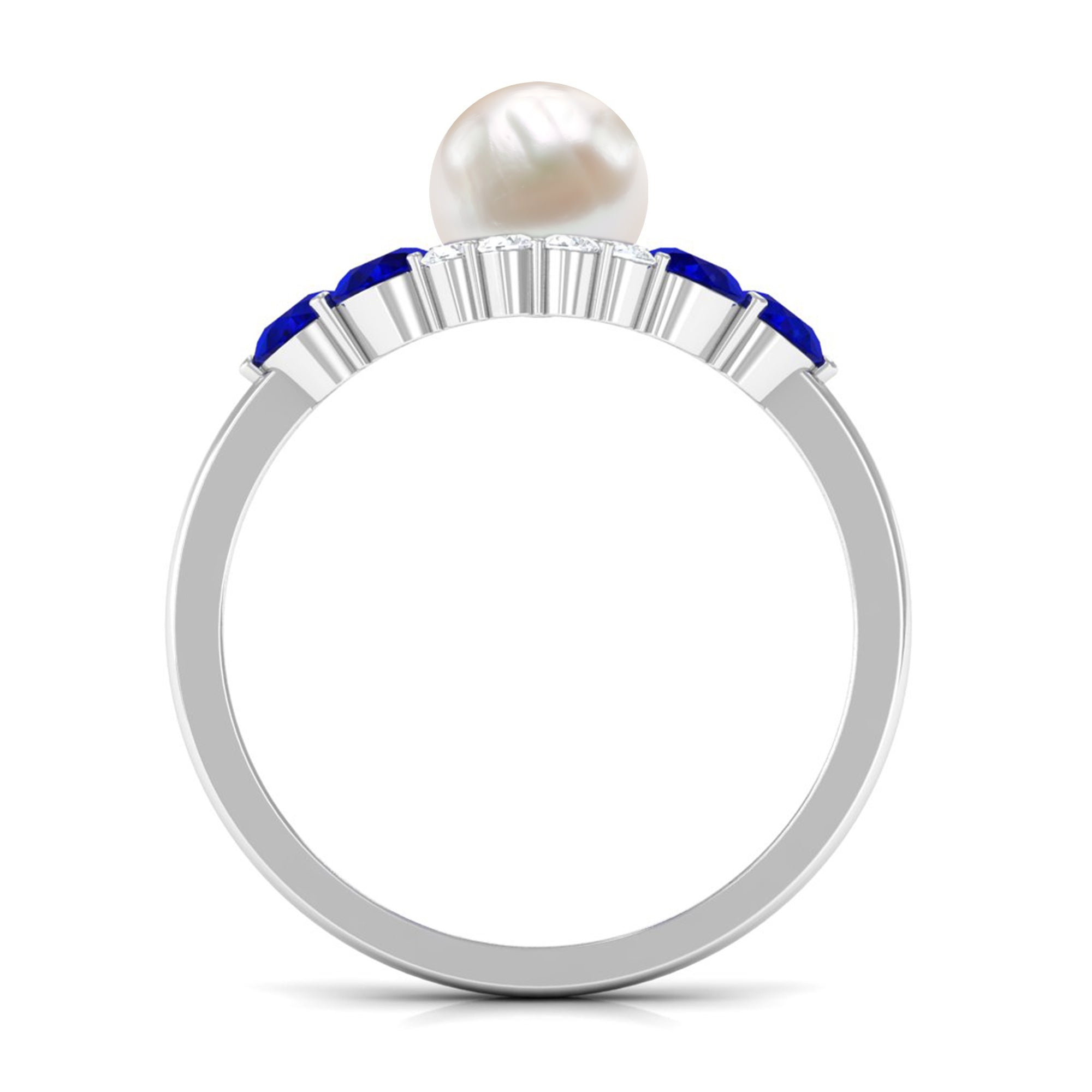 2 Carat Freshwater Pearl and Blue Sapphire Engagement Ring with Diamond