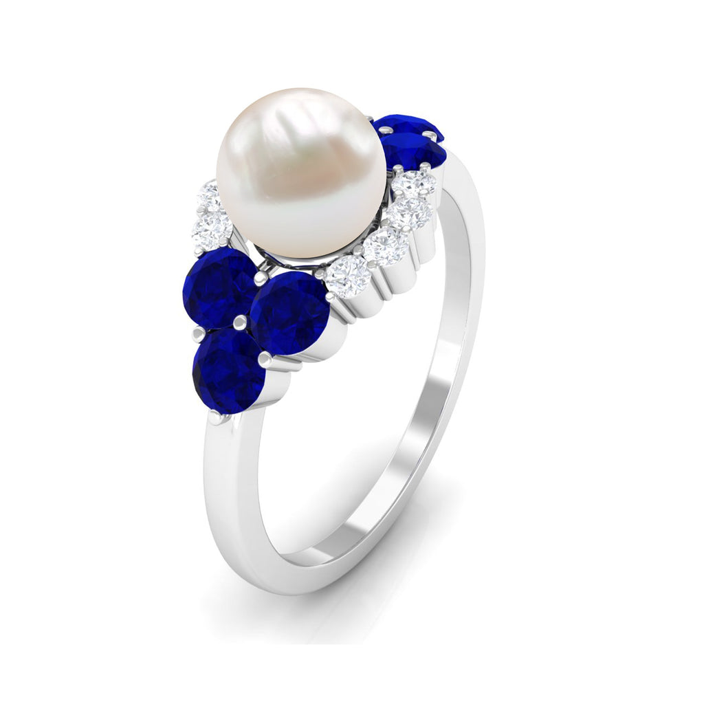 2 Carat Freshwater Pearl and Blue Sapphire Engagement Ring with Diamond
