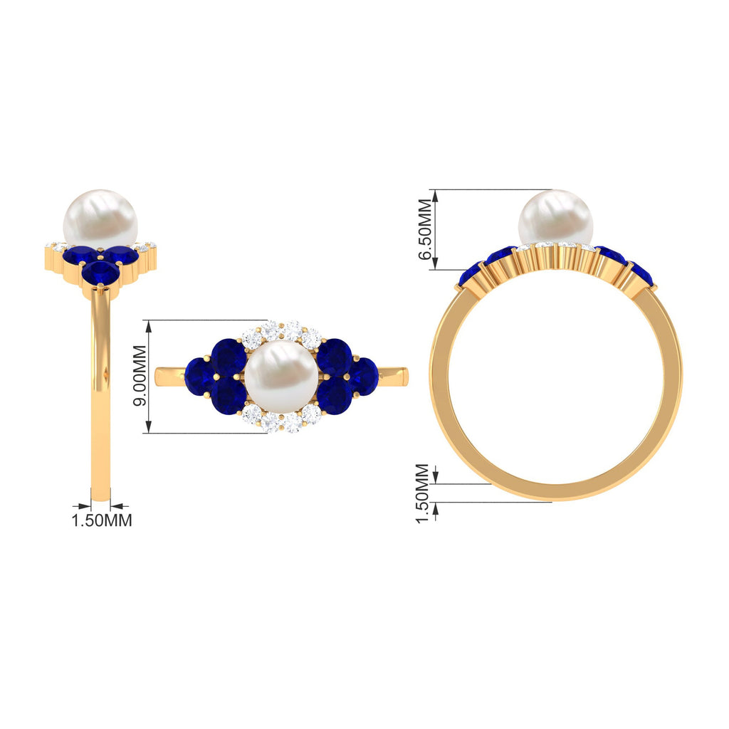 2 Carat Freshwater Pearl and Blue Sapphire Engagement Ring with Diamond