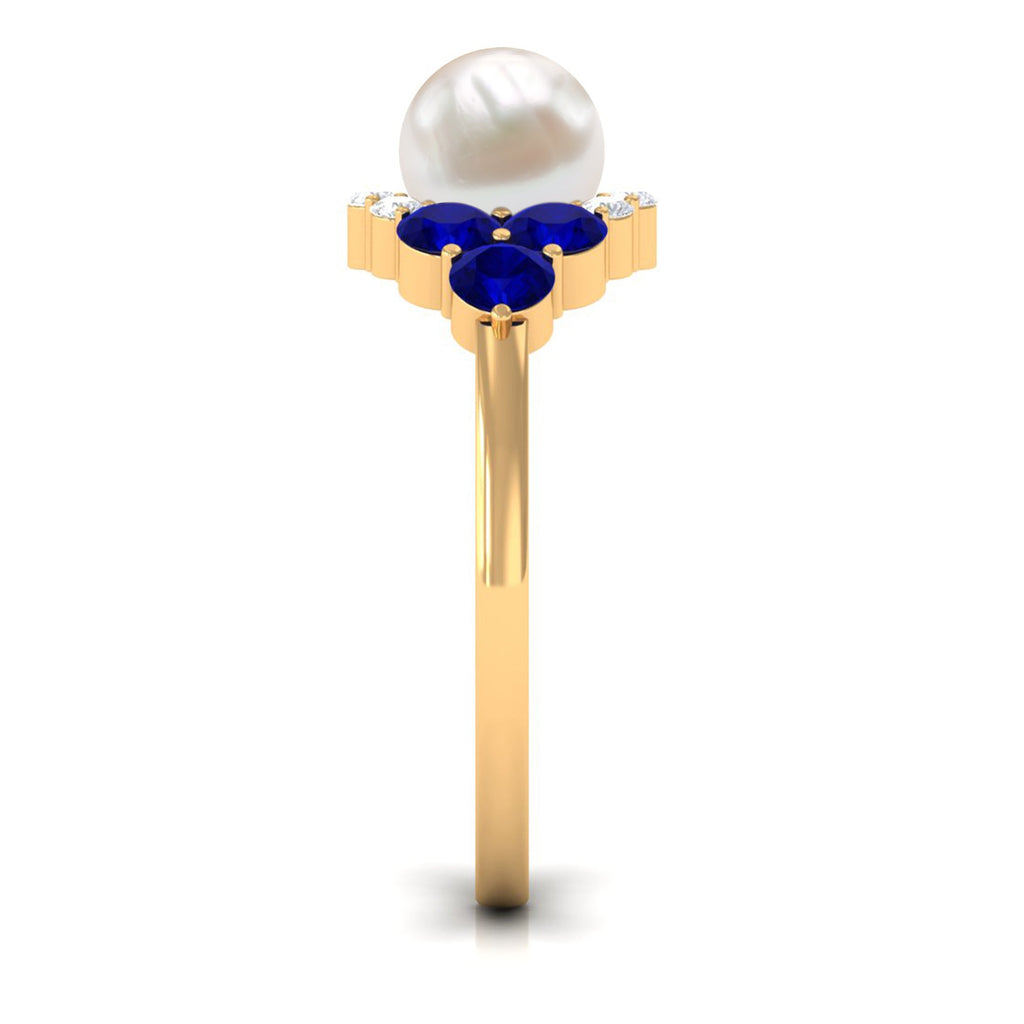 2 Carat Freshwater Pearl and Blue Sapphire Engagement Ring with Diamond
