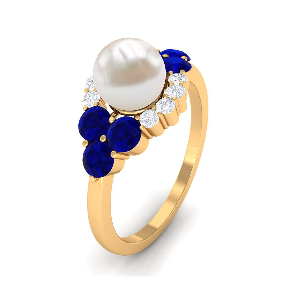 2 Carat Freshwater Pearl and Blue Sapphire Engagement Ring with Diamond