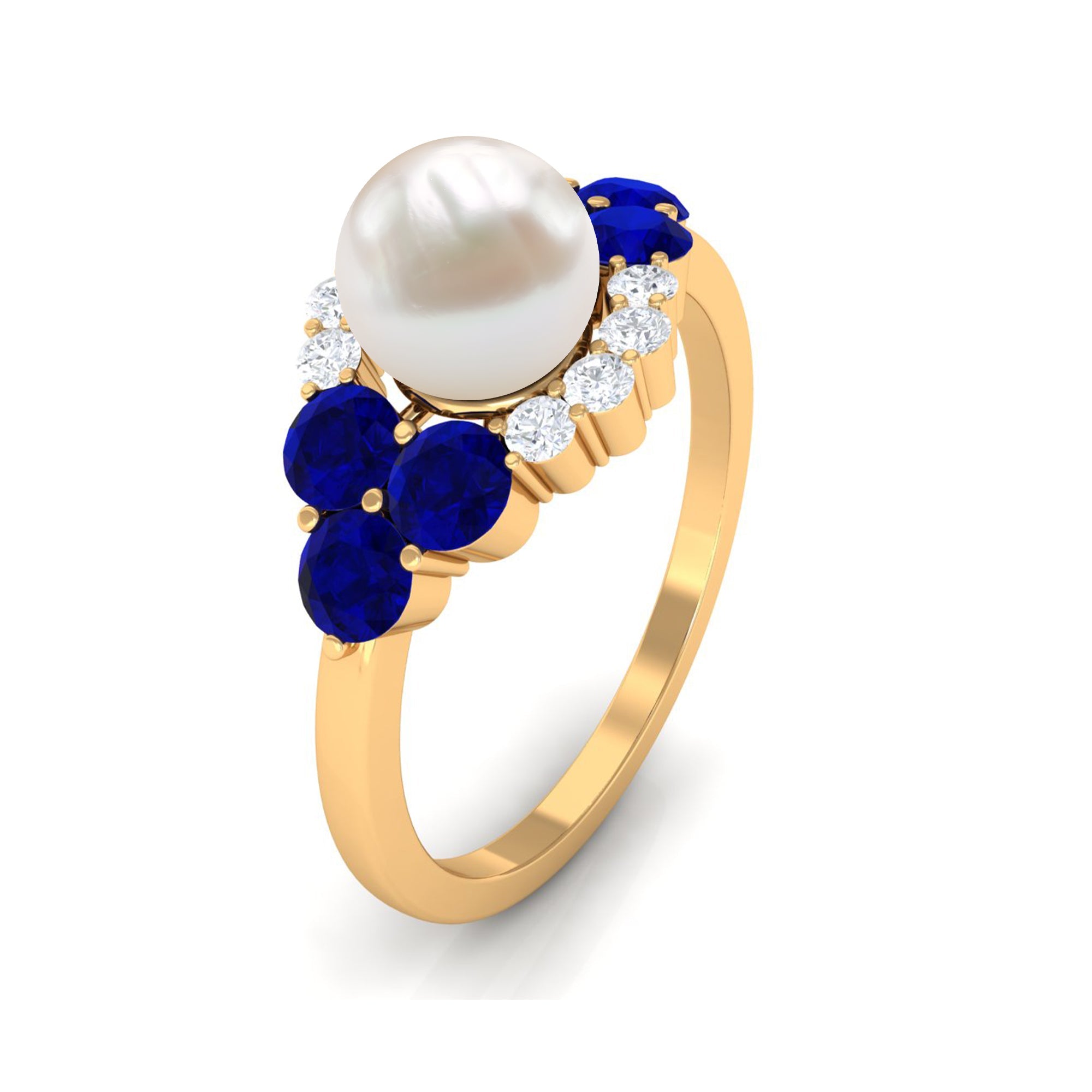 2 Carat Freshwater Pearl and Blue Sapphire Engagement Ring with Diamond