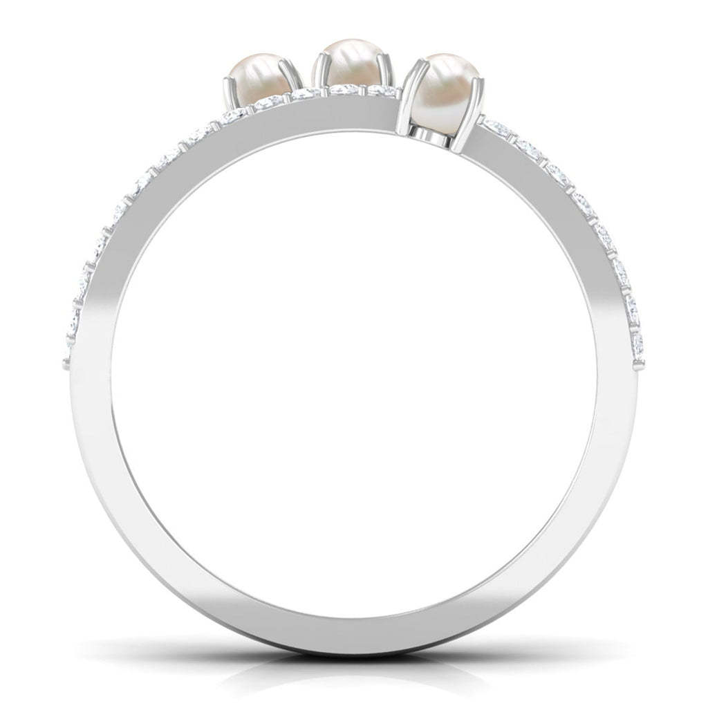 Cultured Freshwater Pearl Wedding Band Ring with Diamond