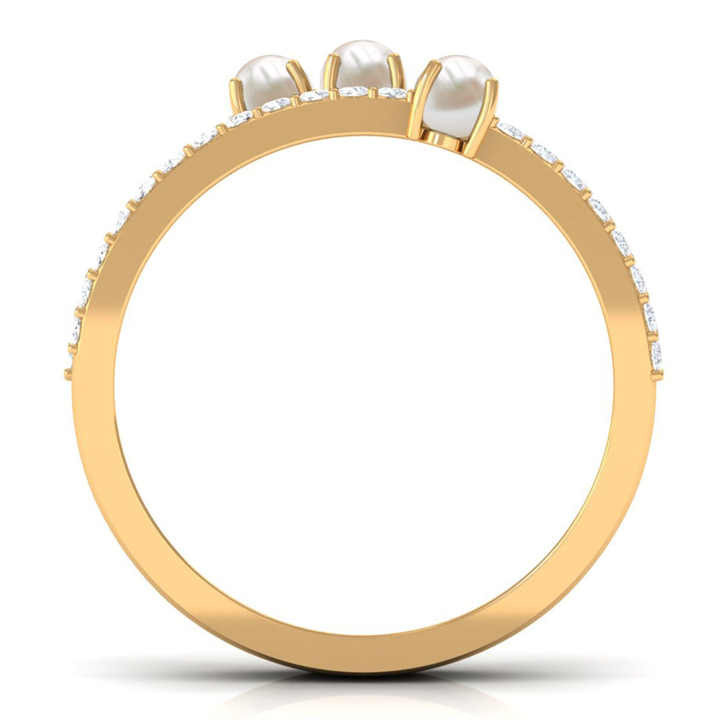Cultured Freshwater Pearl Wedding Band Ring with Diamond