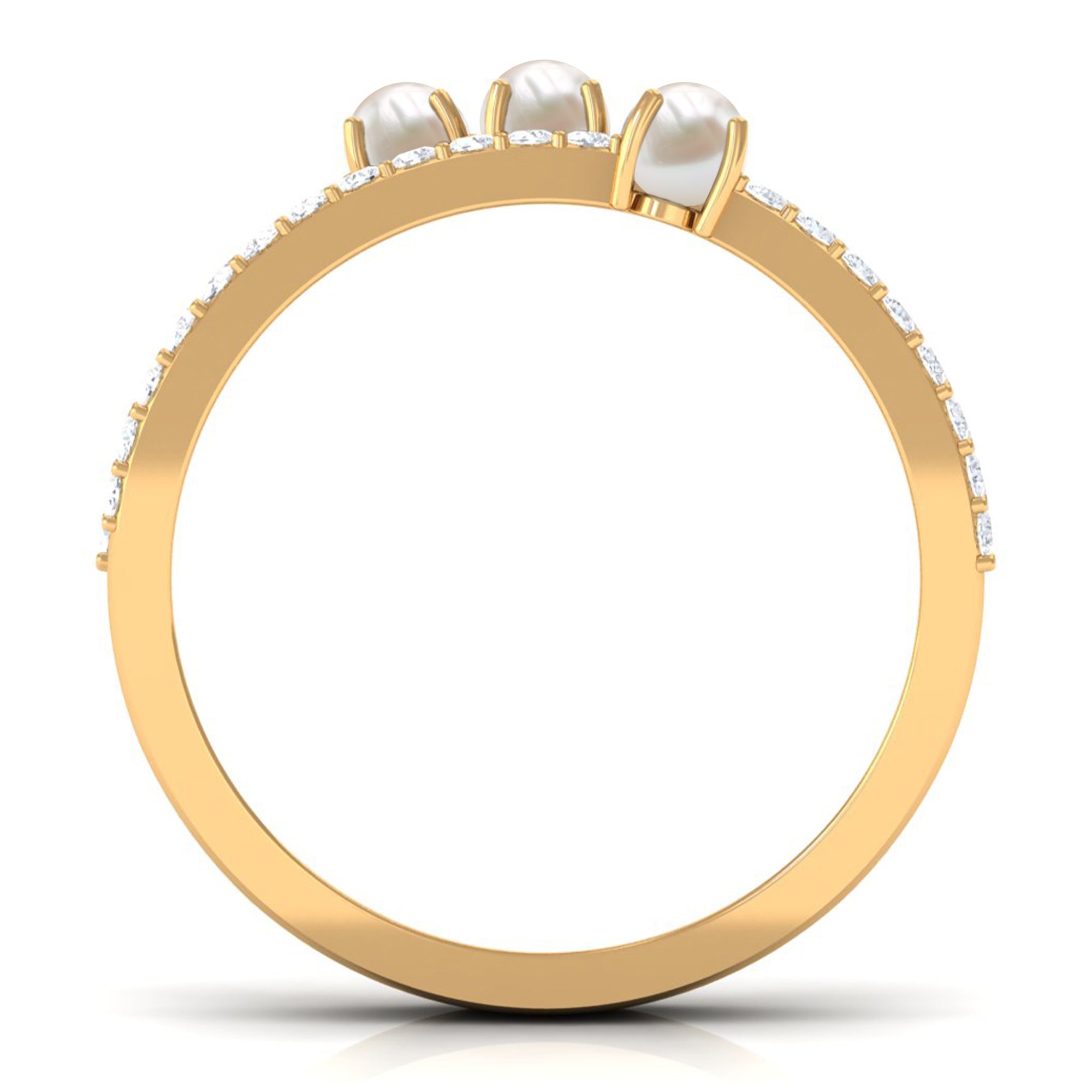 Cultured Freshwater Pearl Wedding Band Ring with Diamond