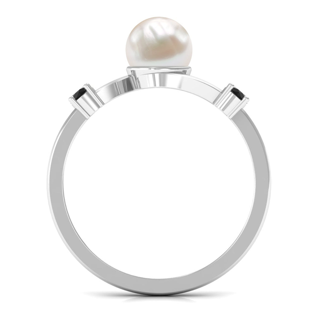 2 Carat Freshwater Pearl Bypass Engagement Ring with Black Diamond