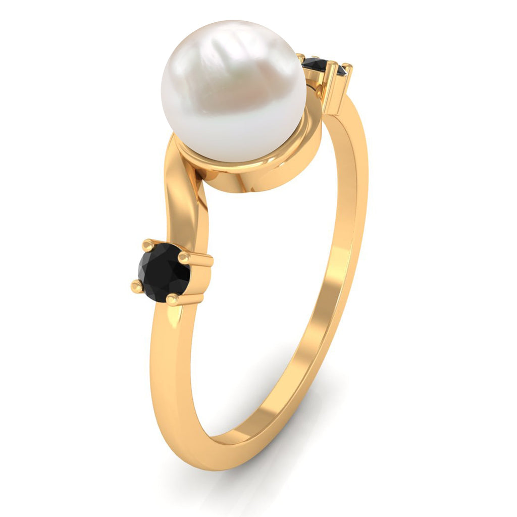 2 Carat Freshwater Pearl Bypass Engagement Ring with Black Diamond