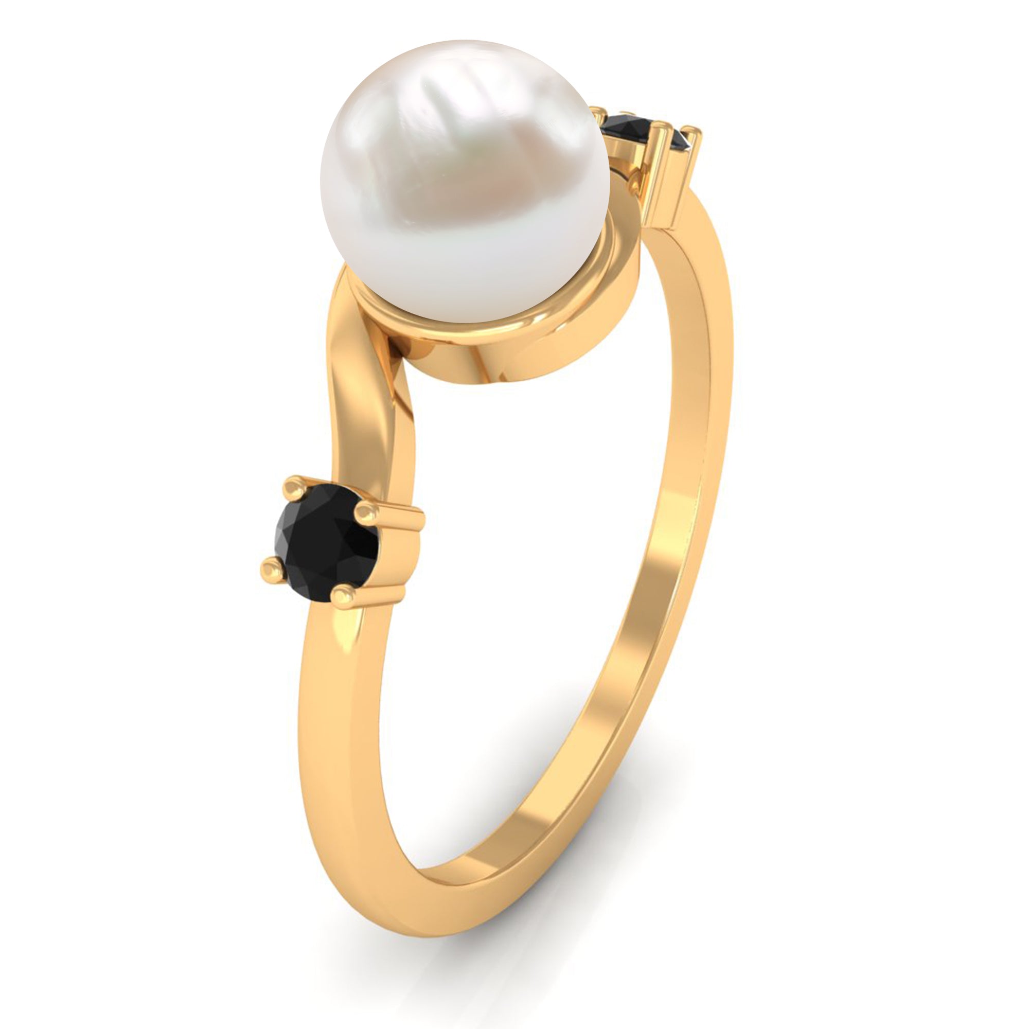 2 Carat Freshwater Pearl Bypass Engagement Ring with Black Diamond