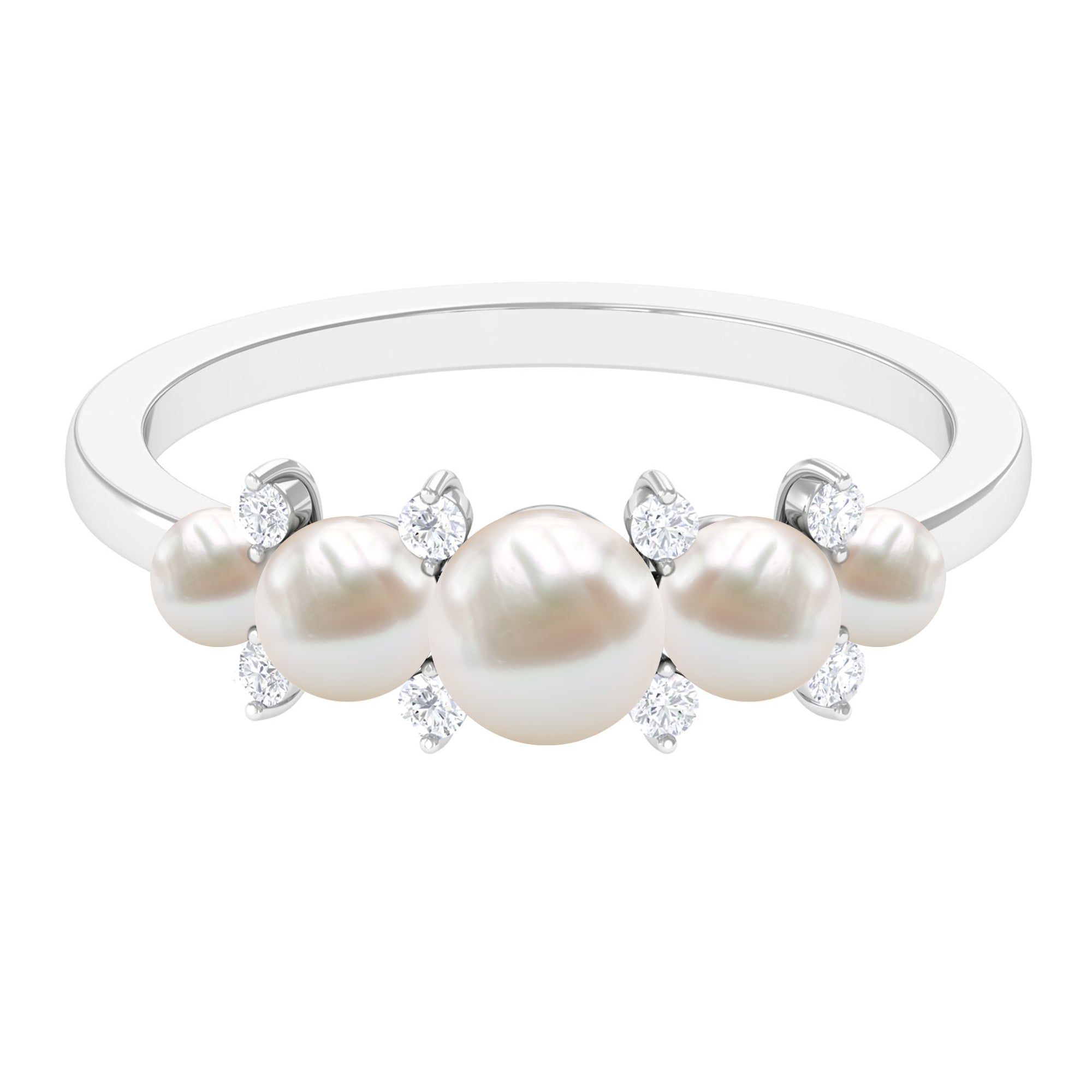 Natural Freshwater Pearl 5 Stone Anniversary Ring with Diamond