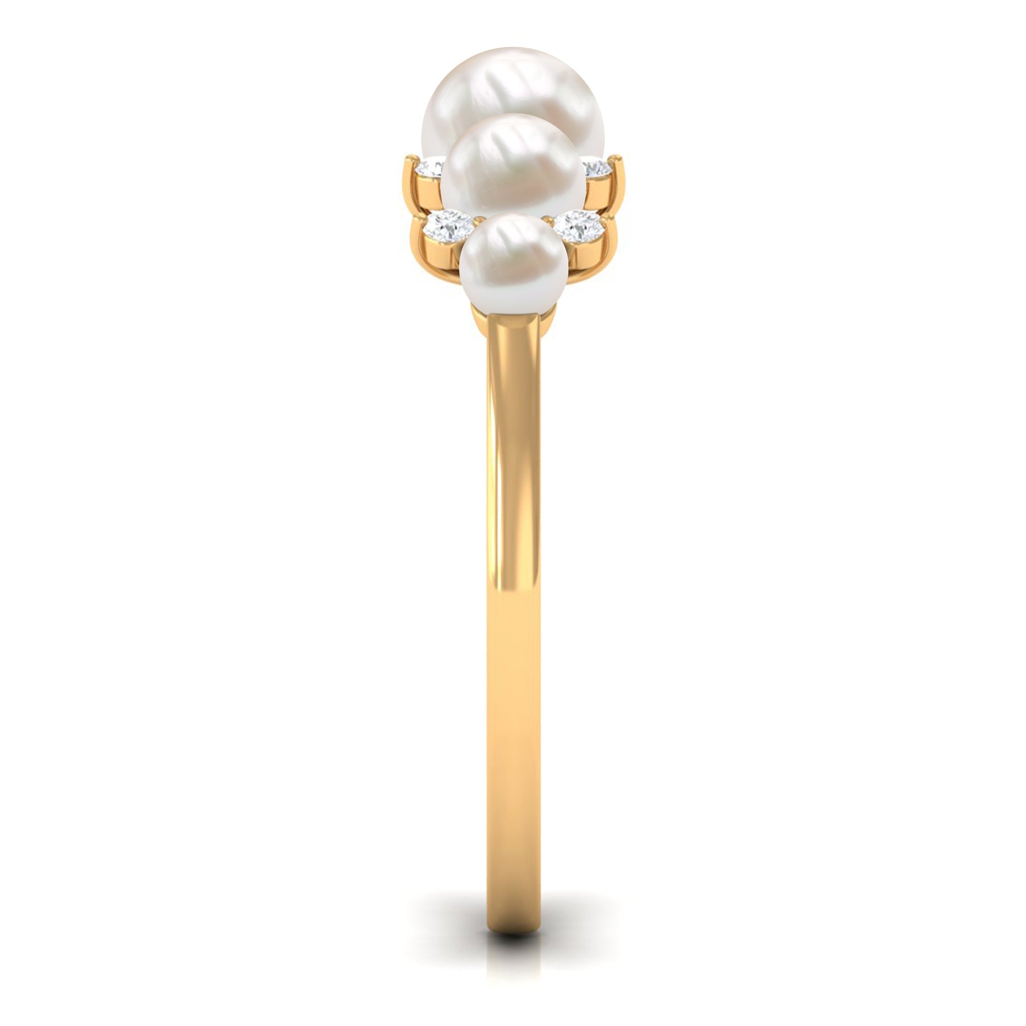 Natural Freshwater Pearl 5 Stone Anniversary Ring with Diamond