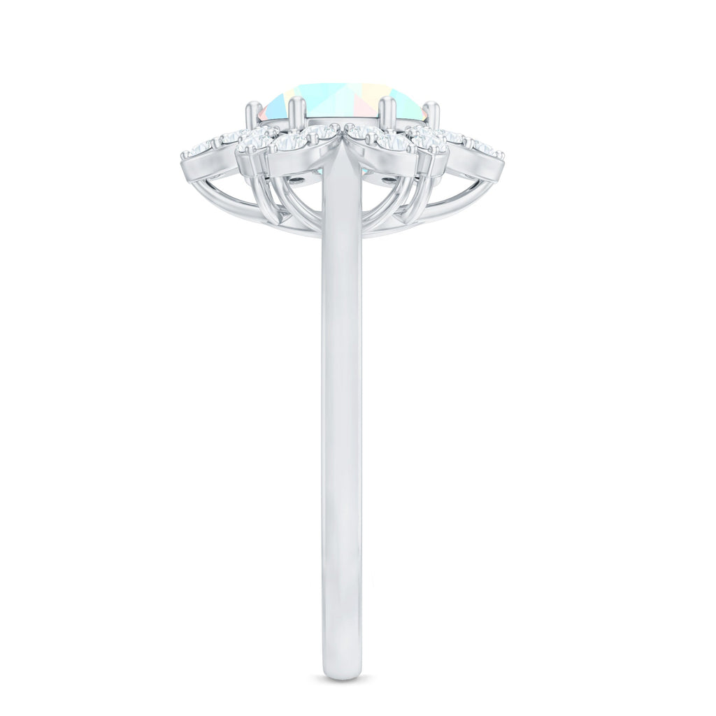 8mm Round Shape Ethiopian Opal Floral Engagement Ring with Diamond
