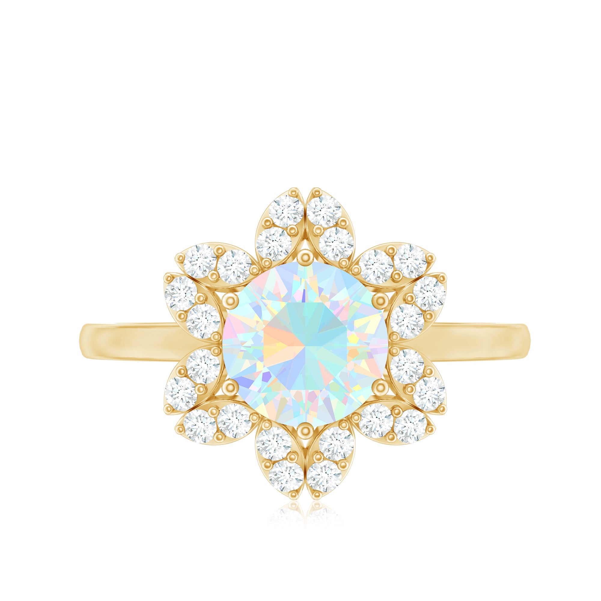 8mm Round Shape Ethiopian Opal Floral Engagement Ring with Diamond