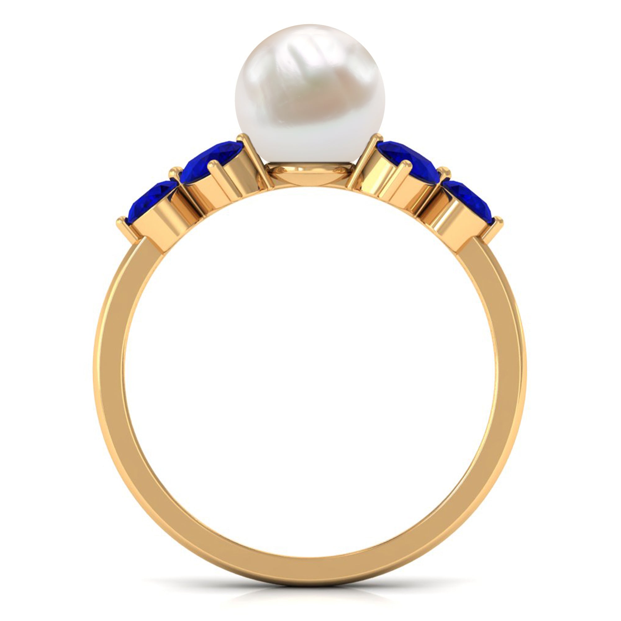 Natural 7.4 Carat Freshwater Pearl Engagement Ring with Blue Sapphire Trio