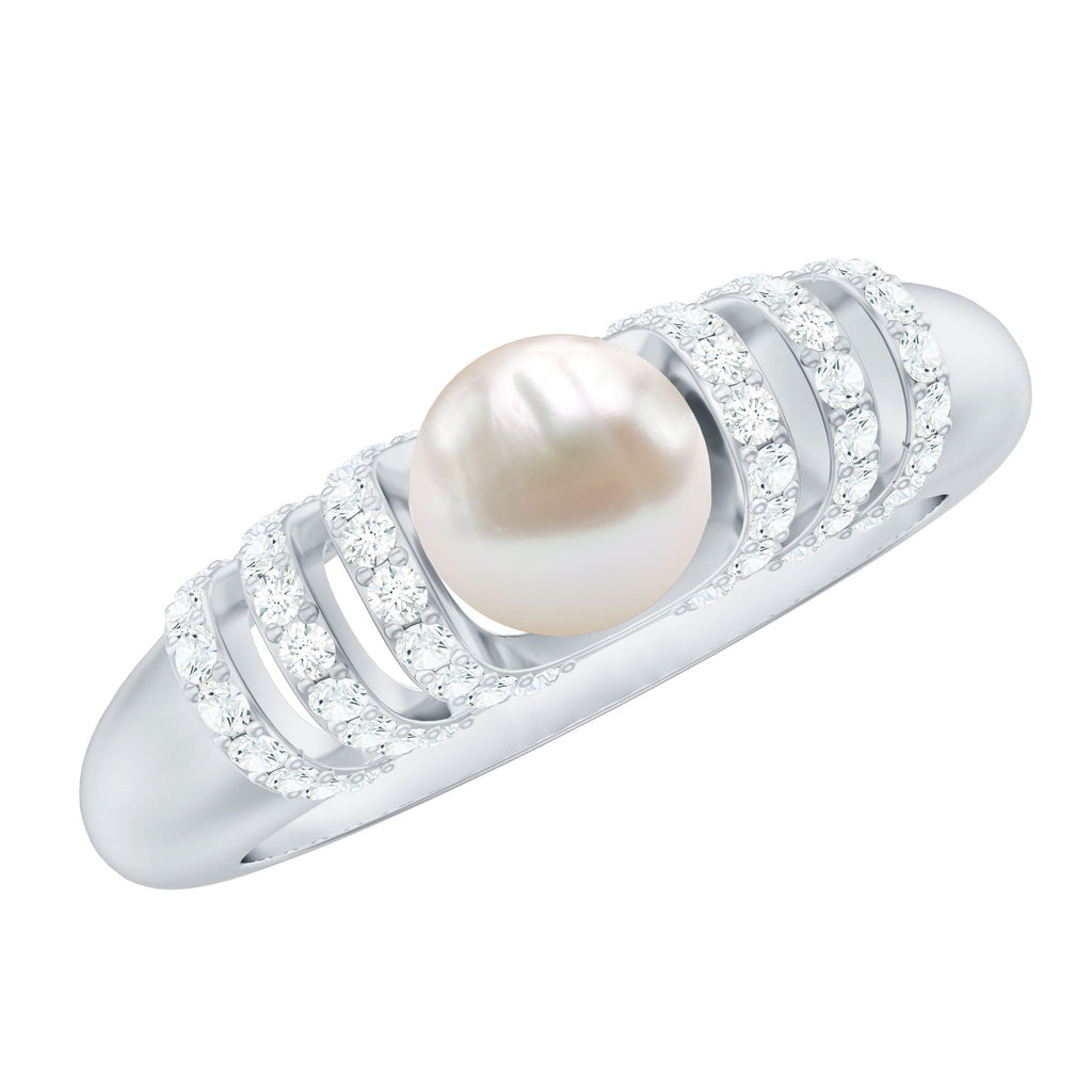 2 Carat Freshwater Pearl Diamond Engagement Ring for Women