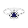 Certified Real Blue Sapphire Flower Promise Ring with Diamond
