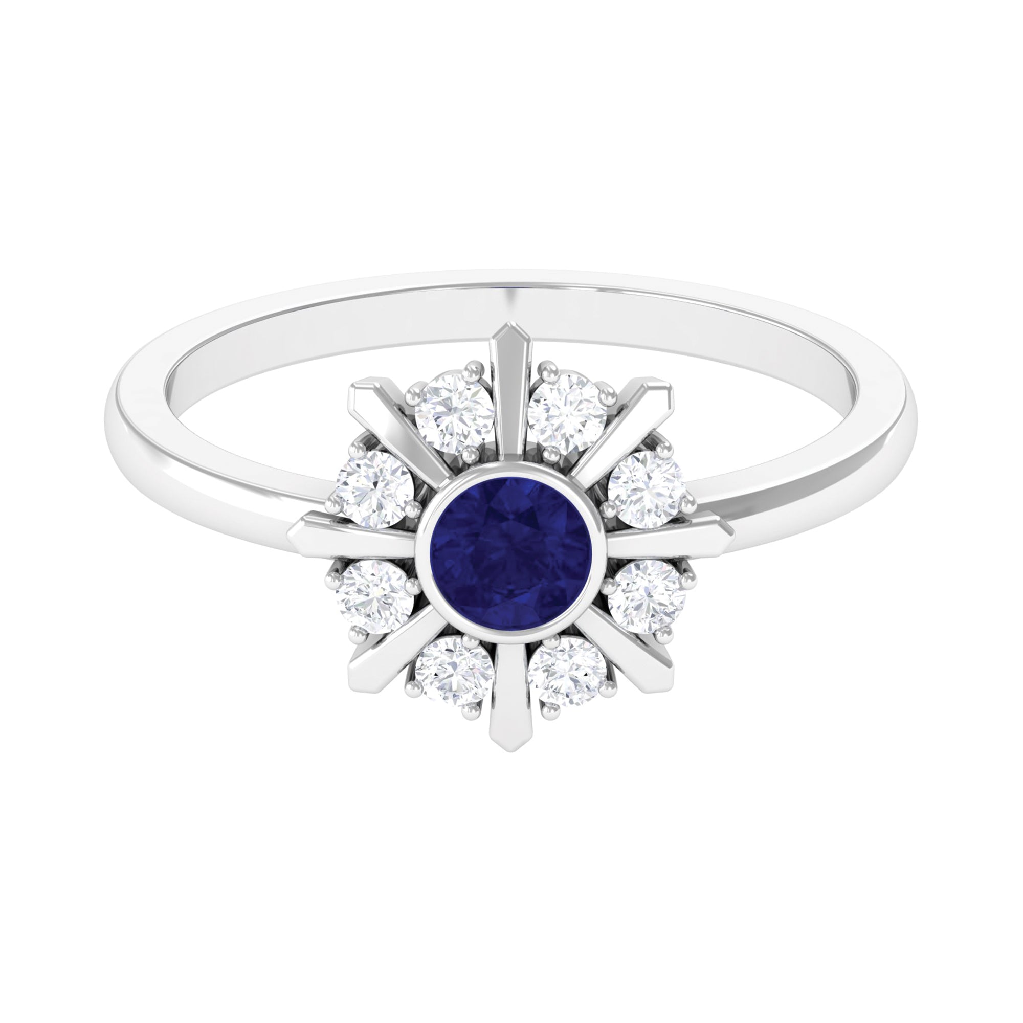 Certified Real Blue Sapphire Flower Promise Ring with Diamond
