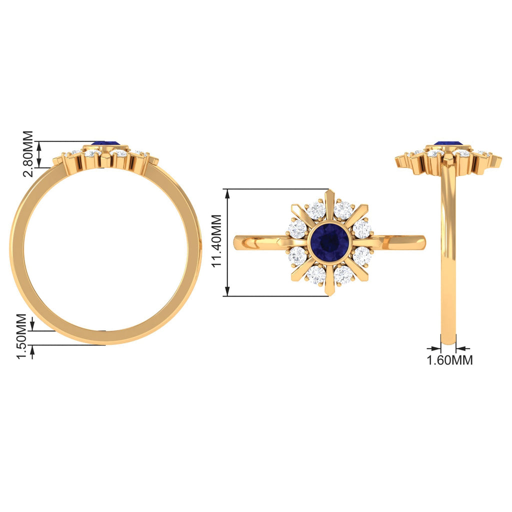 Certified Real Blue Sapphire Flower Promise Ring with Diamond