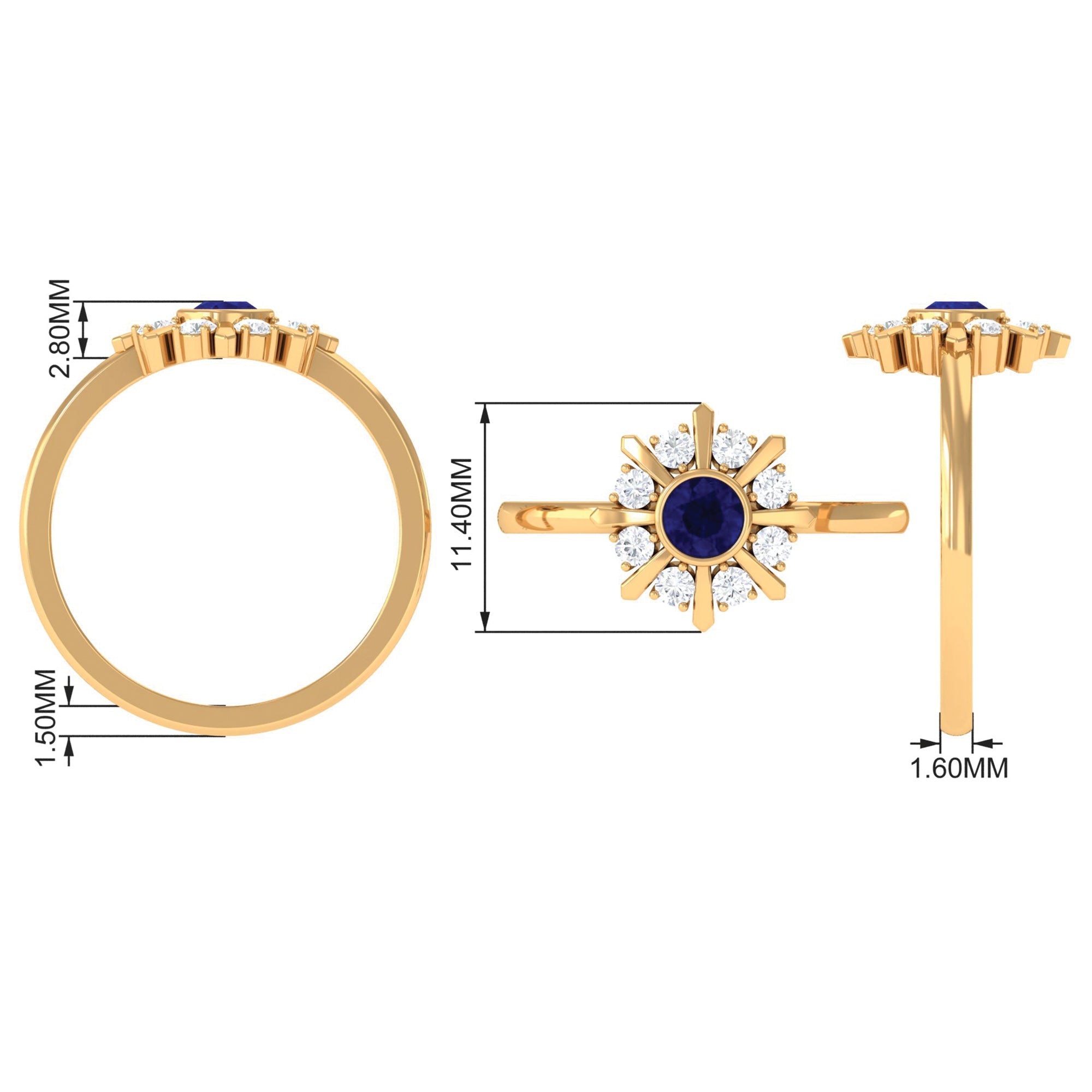 Certified Real Blue Sapphire Flower Promise Ring with Diamond