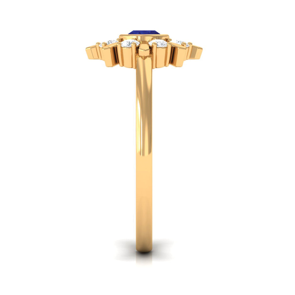 Certified Real Blue Sapphire Flower Promise Ring with Diamond