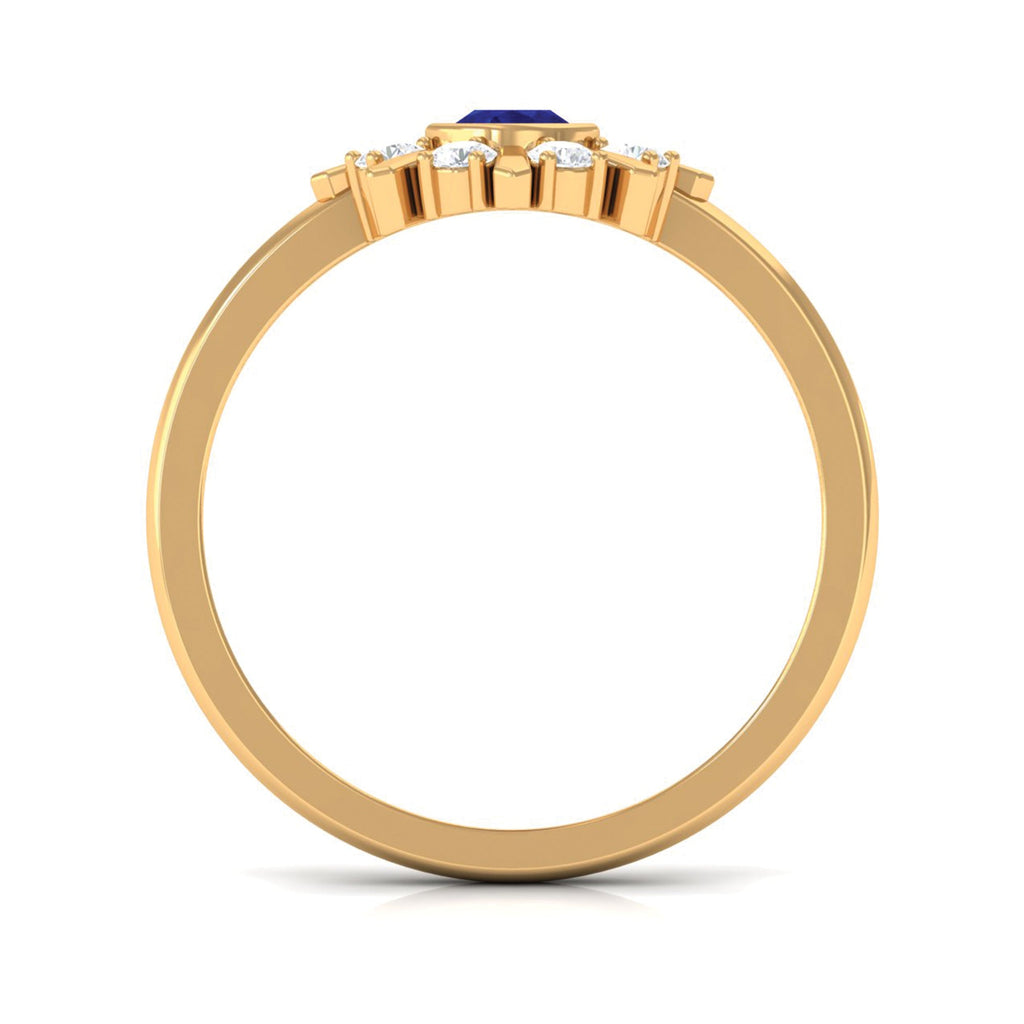 Certified Real Blue Sapphire Flower Promise Ring with Diamond