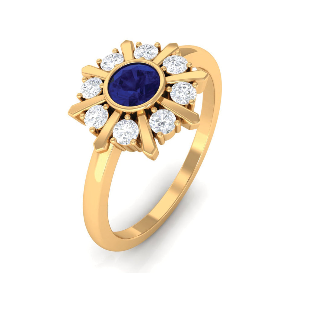 Certified Real Blue Sapphire Flower Promise Ring with Diamond
