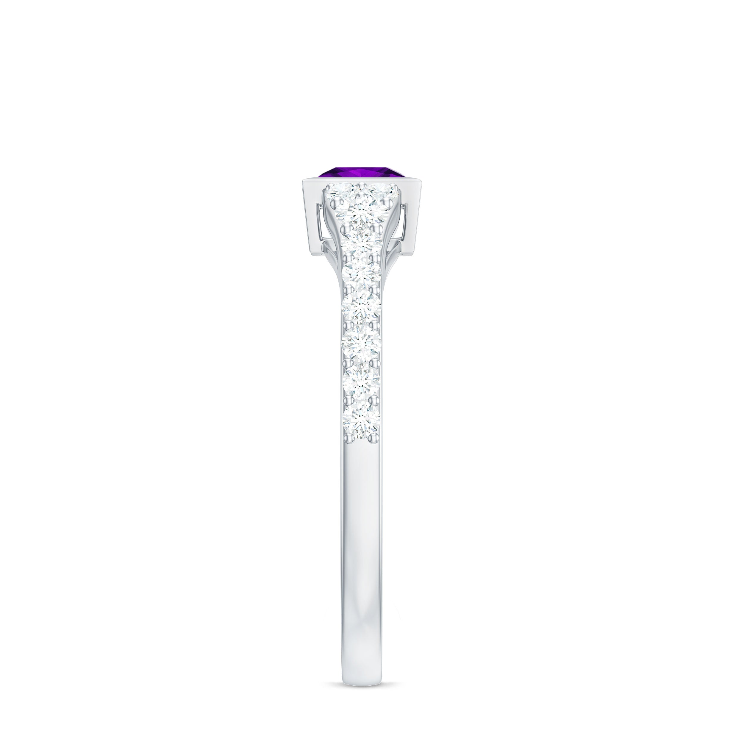 1 Carat Bezel Set Amethyst Solitaire Promise Ring with Diamond