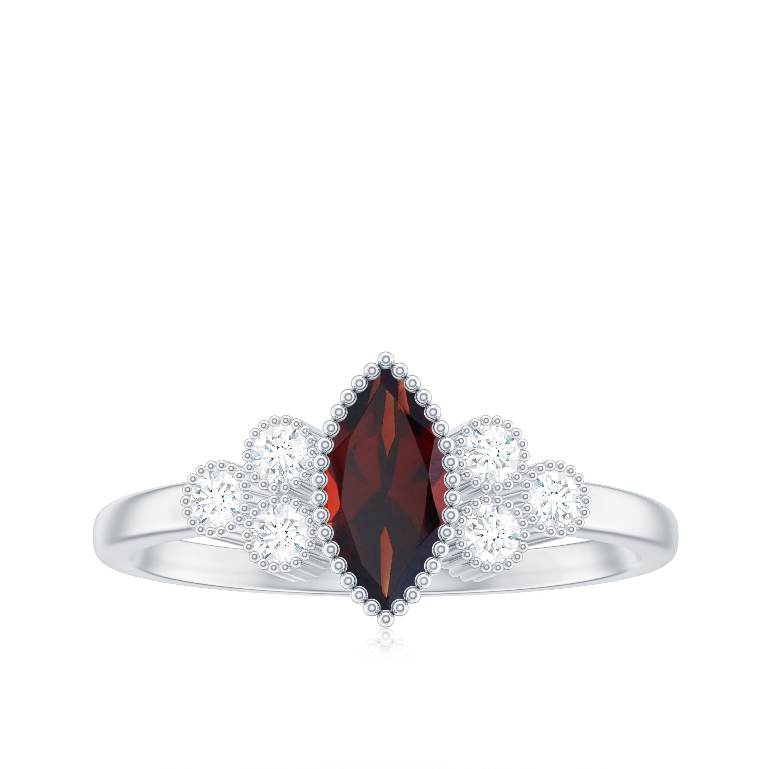 Natural 4X8mm Garnet Marquise Engagement Ring with Diamond
