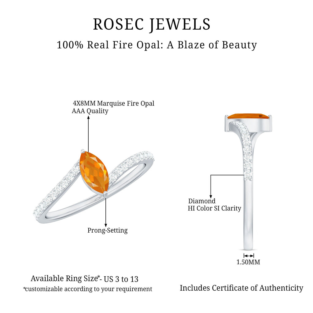 1/2 Ct Bypass Engagement Ring with Fire Opal and Diamond