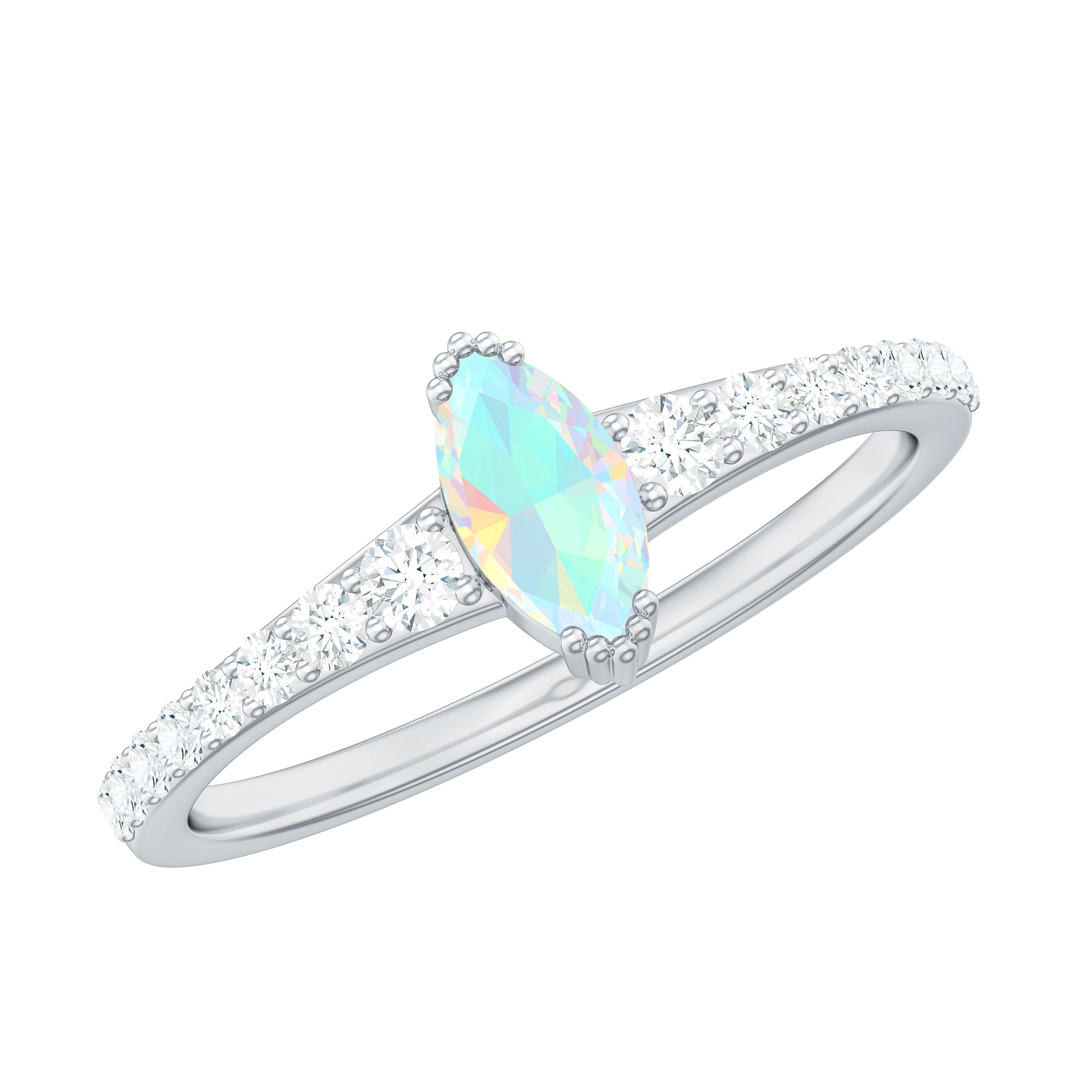 Certified Marquise Opalescent Promise Ring with Real Diamond