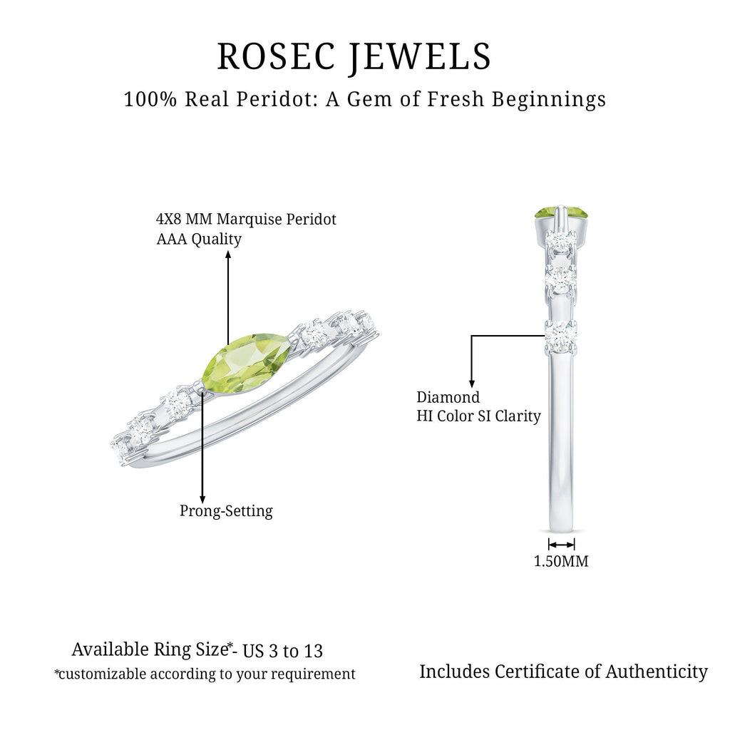 0.75 CT Peridot East West Ring with Diamond Accent
