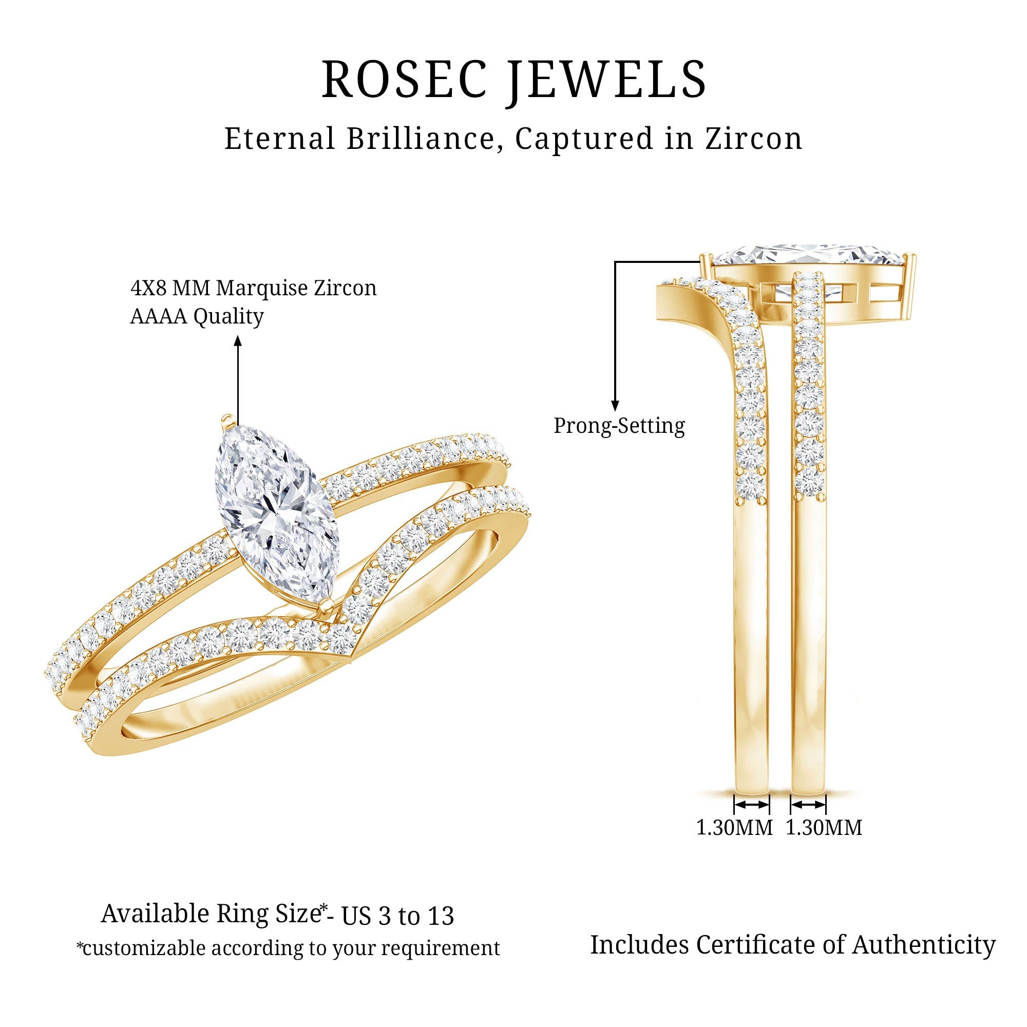 Certified Marquise Cut Zircon Wedding Ring Set for Women