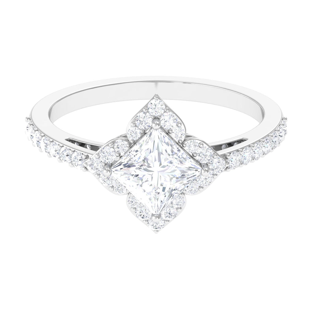 1.75 CT Princess Cut Zircon Engagement Ring Floral Halo