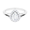 Zircon Pear Halo Engagement Ring with Split Shank