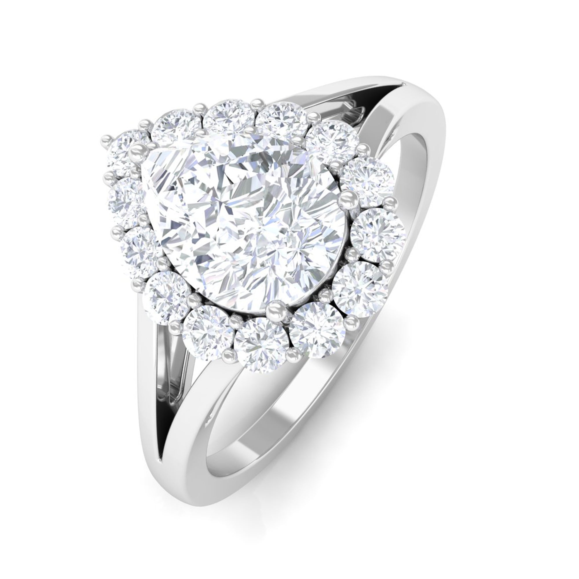 Zircon Pear Halo Engagement Ring with Split Shank