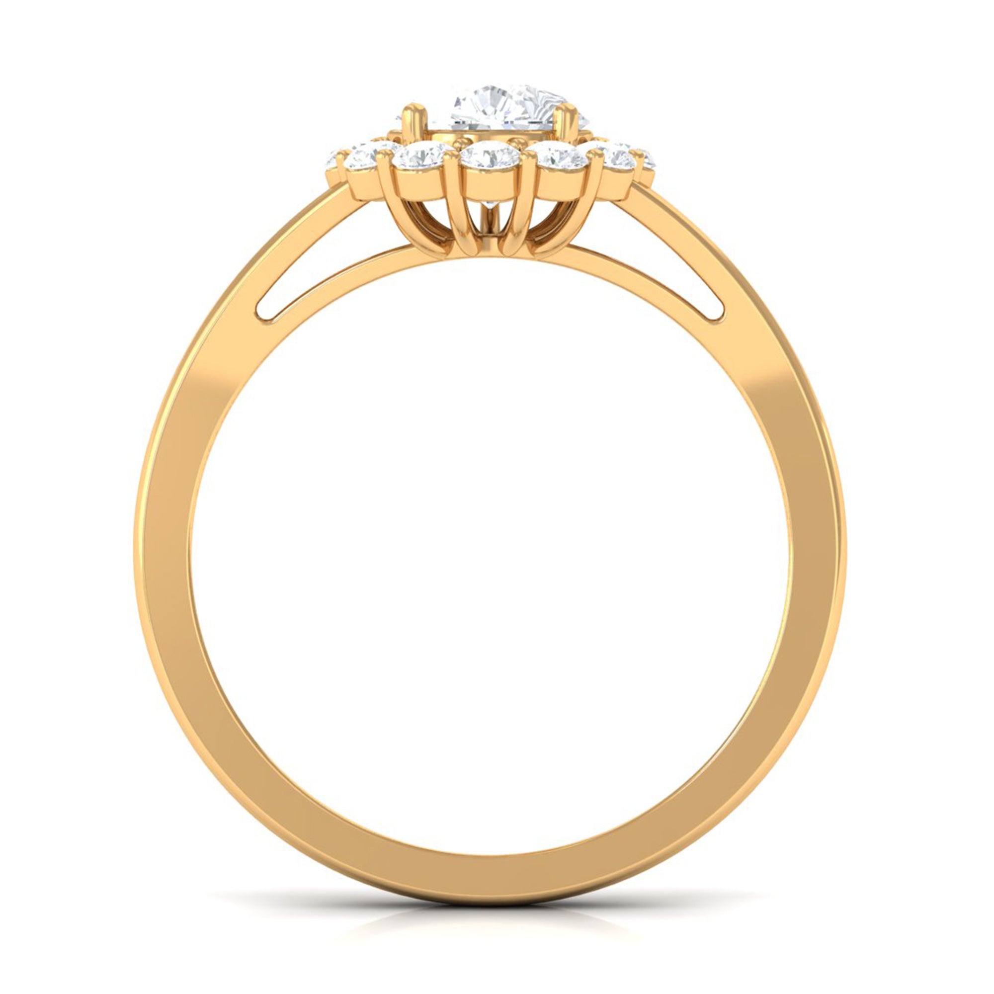 Zircon Pear Halo Engagement Ring with Split Shank