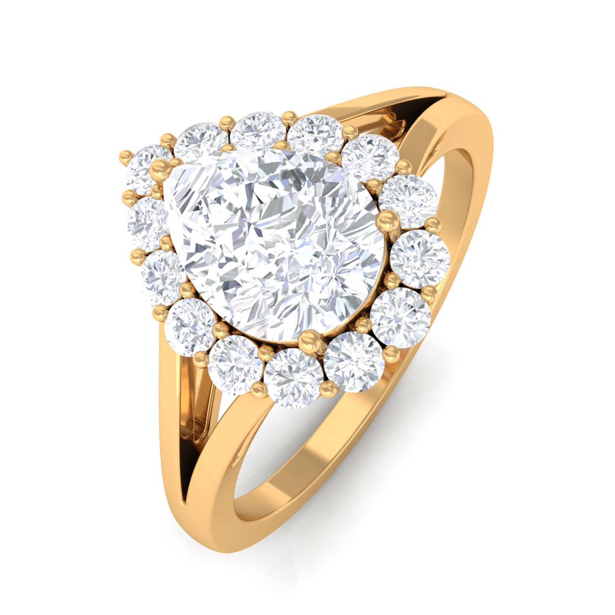 Zircon Pear Halo Engagement Ring with Split Shank