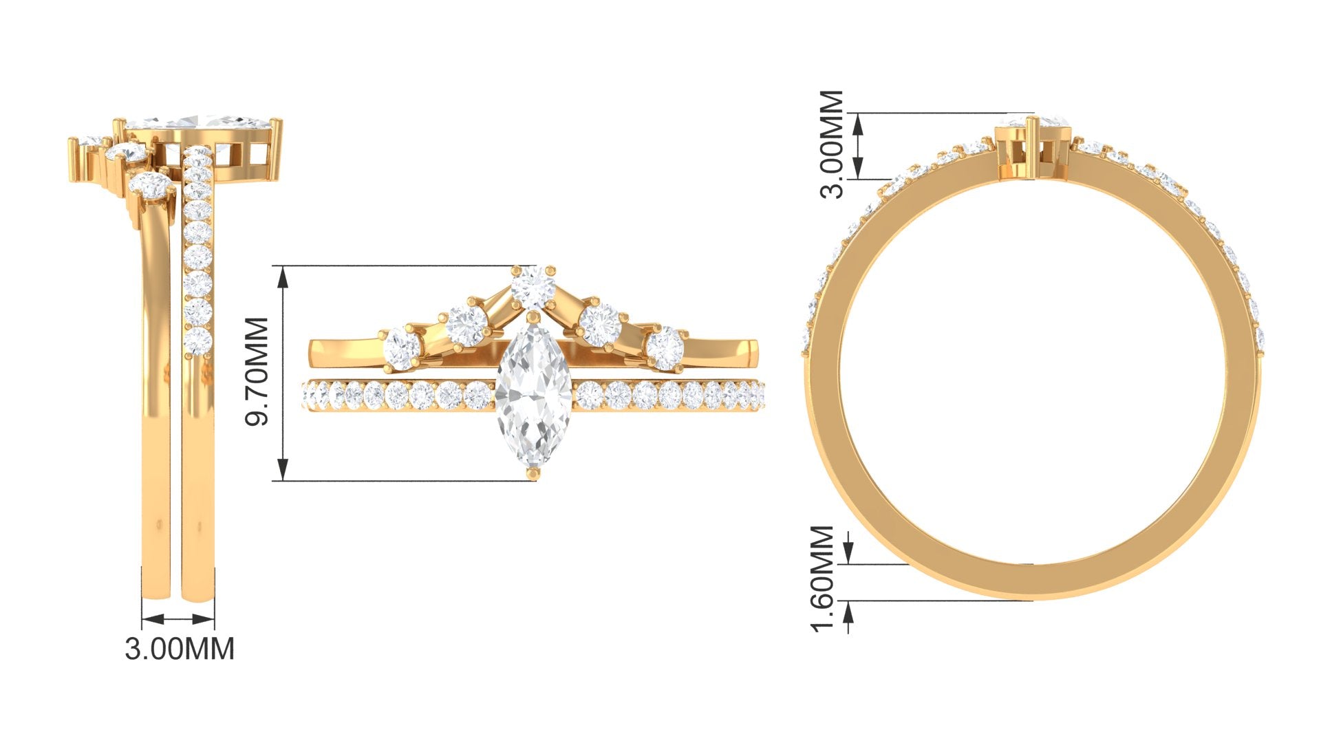 1.25 CT Marquise and Round Cut Zircon Solitaire Bridal Ring Set