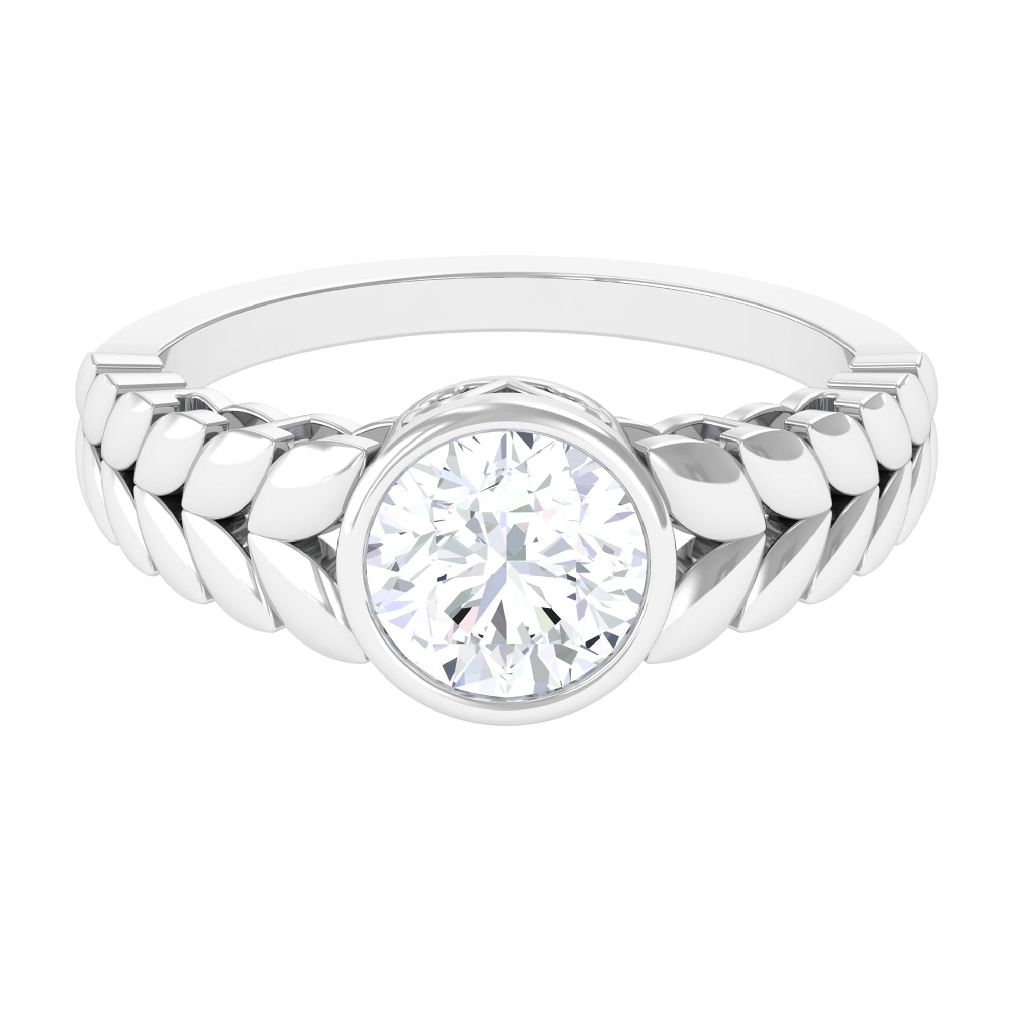 1.3 Carat Bezel Set Cubic Zirconia Leaf Engagement Ring