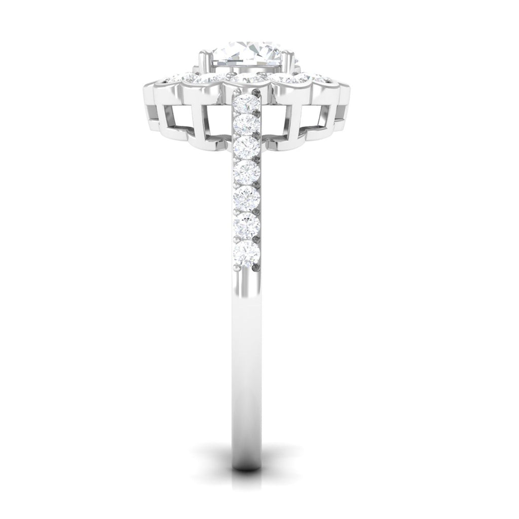 Cubic Zirconia Flower Engagement Ring with Side Stones