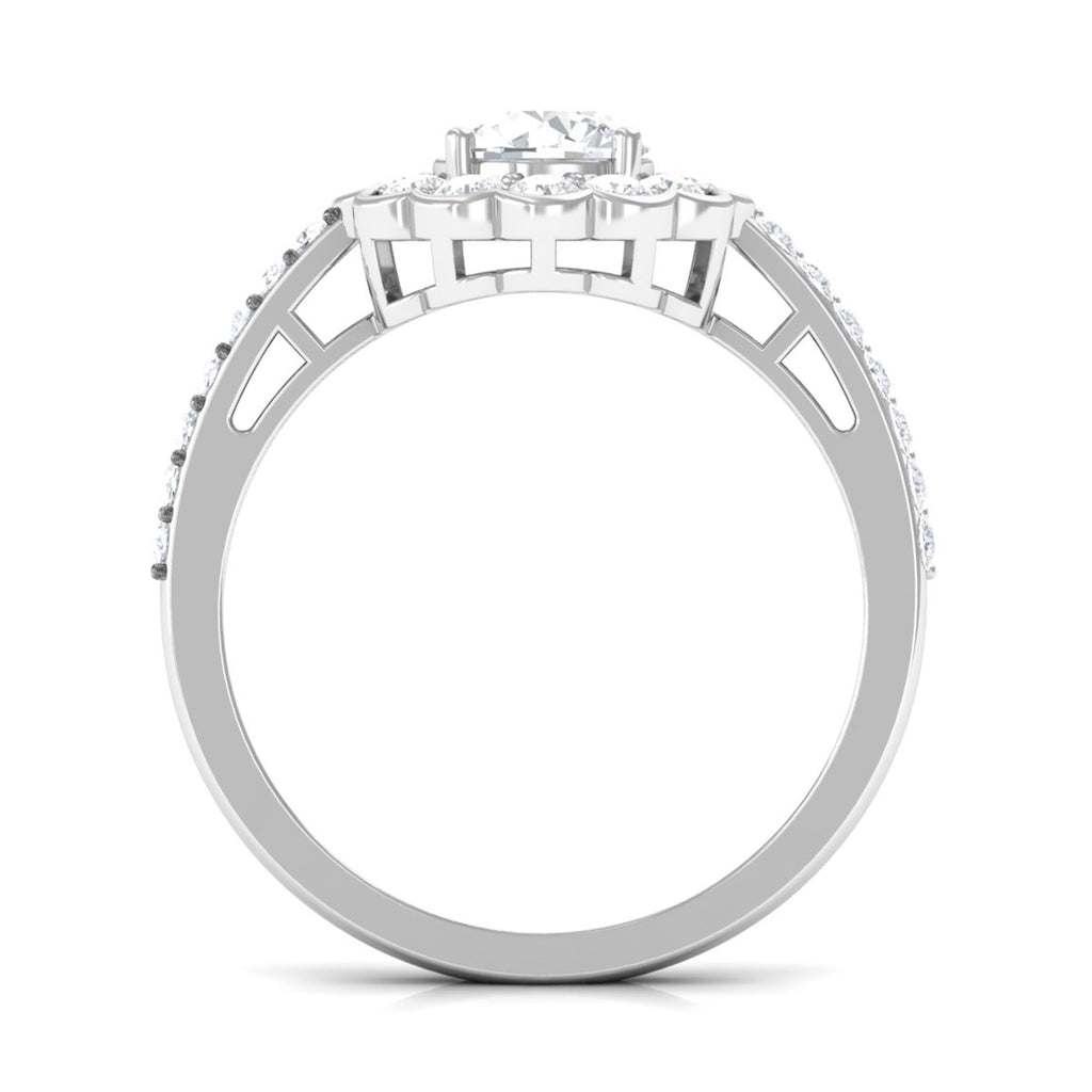 Cubic Zirconia Flower Engagement Ring with Side Stones
