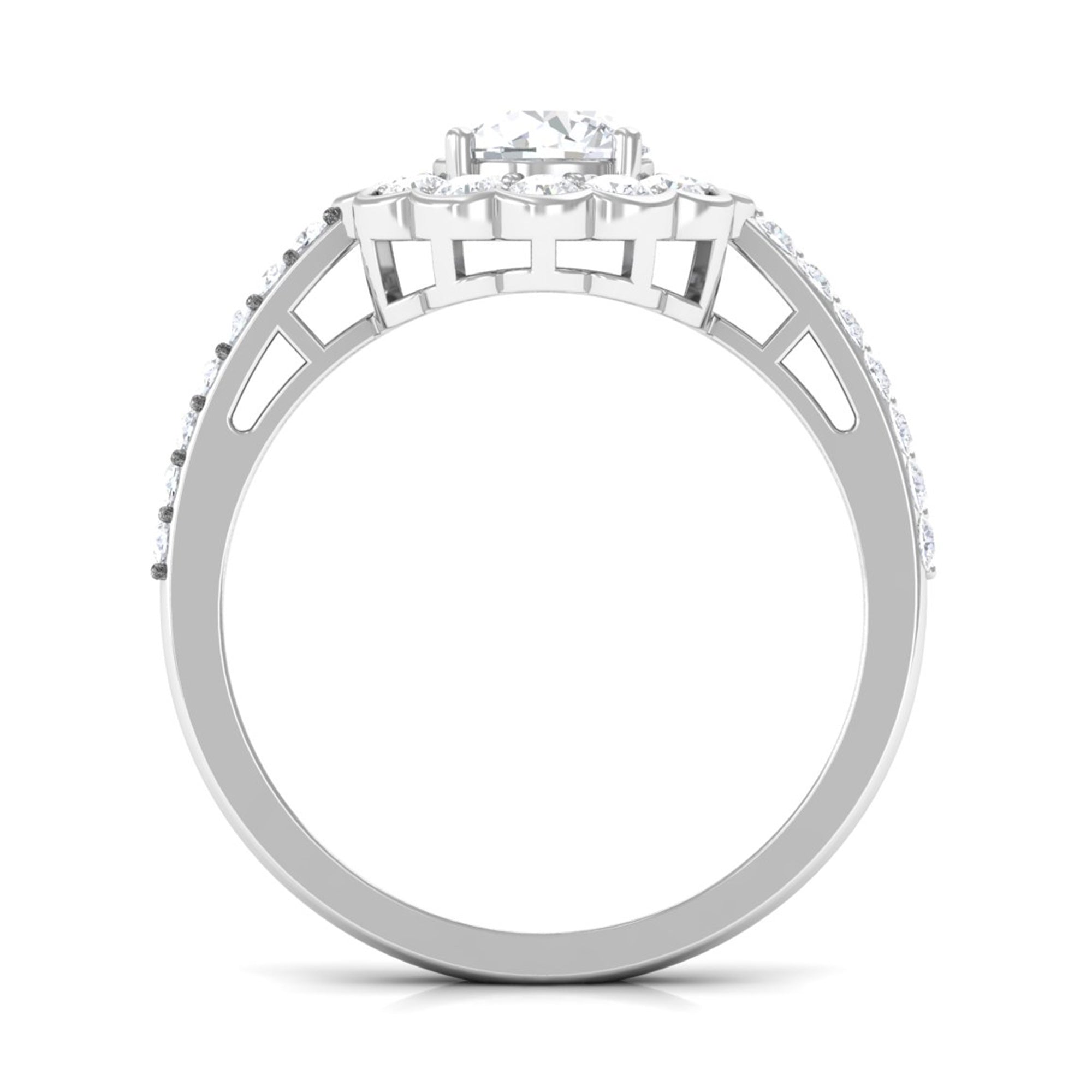 Cubic Zirconia Flower Engagement Ring with Side Stones