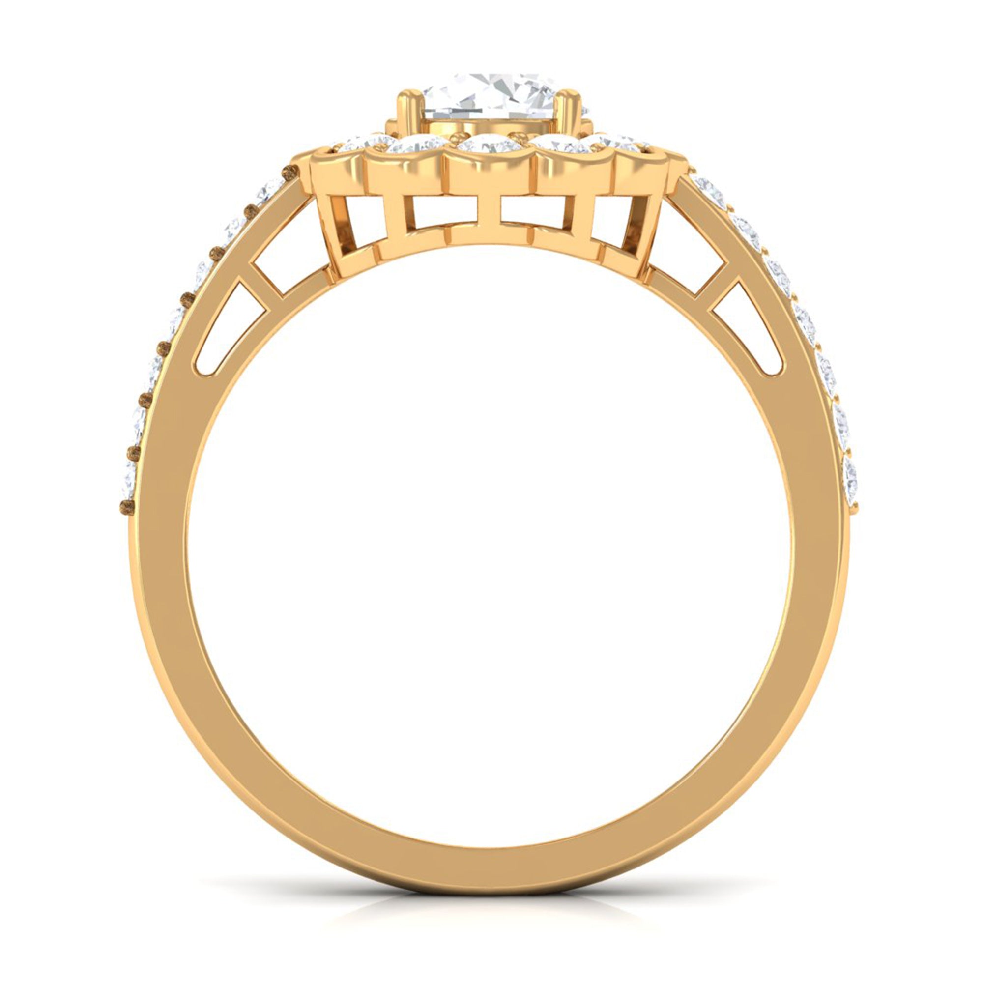 Cubic Zirconia Flower Engagement Ring with Side Stones