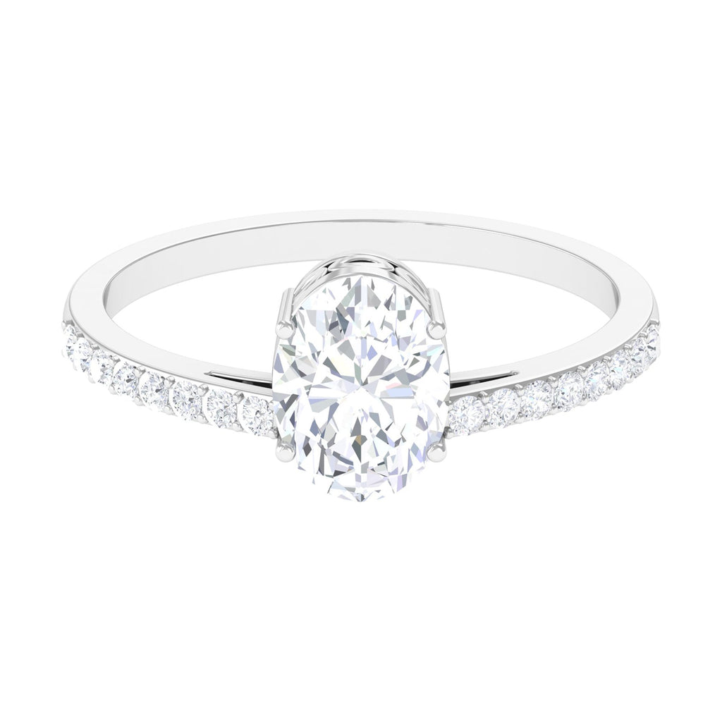 1.2 Carat Oval Cut Solitaire Zircon Engagement Ring with Side Stones