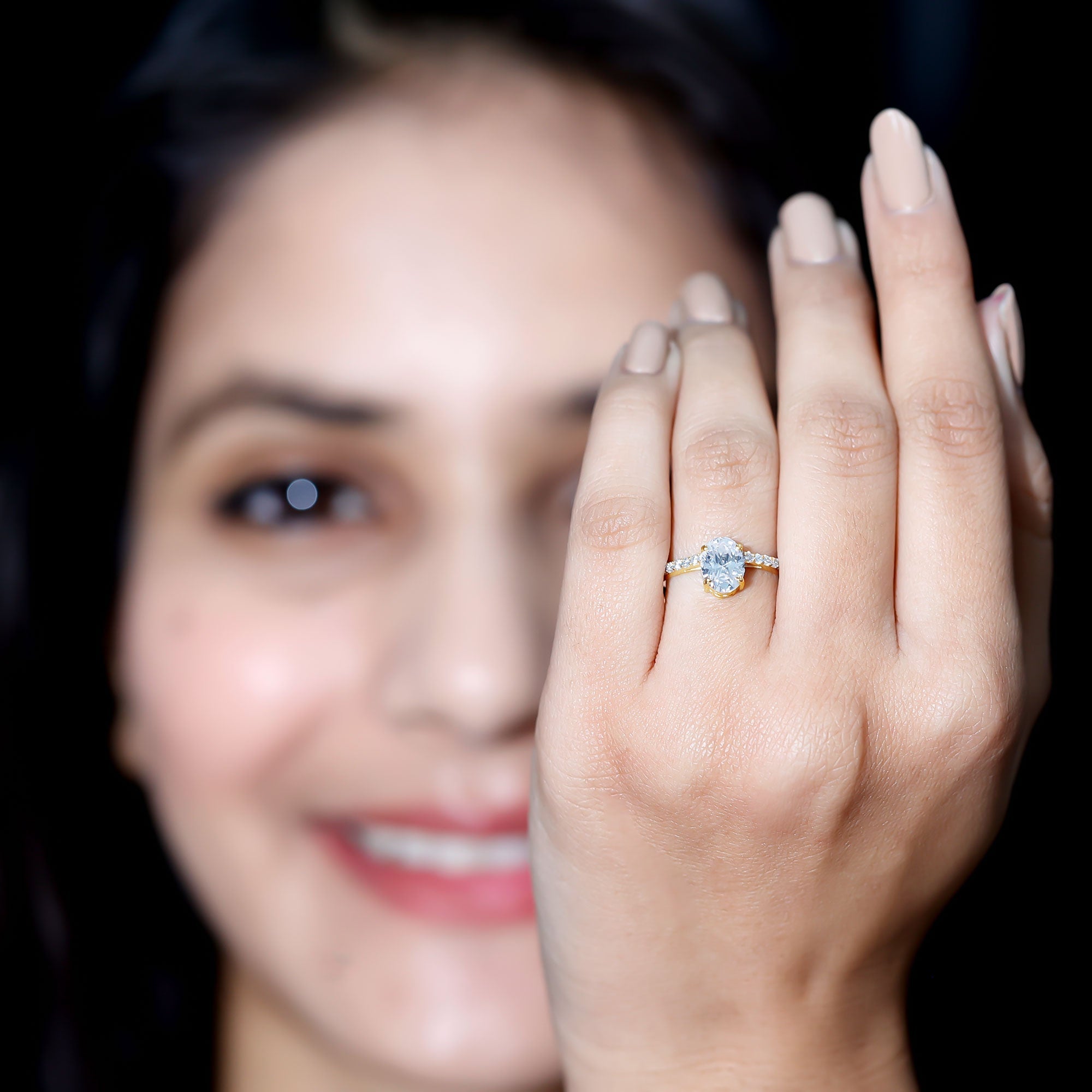 1.2 Carat Oval Cut Solitaire Zircon Engagement Ring with Side Stones
