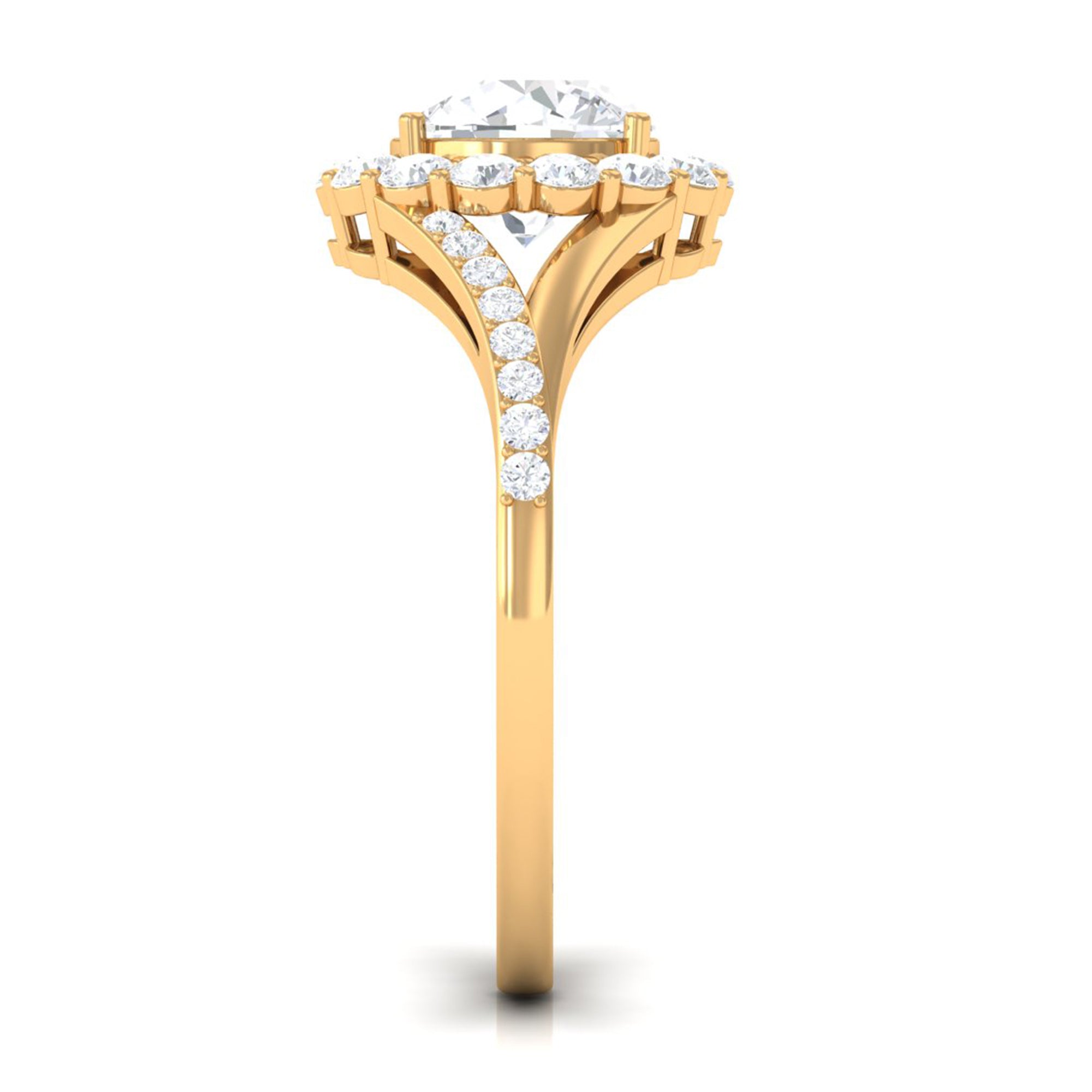 Round Zircon Halo Engagement Ring with Split Shank