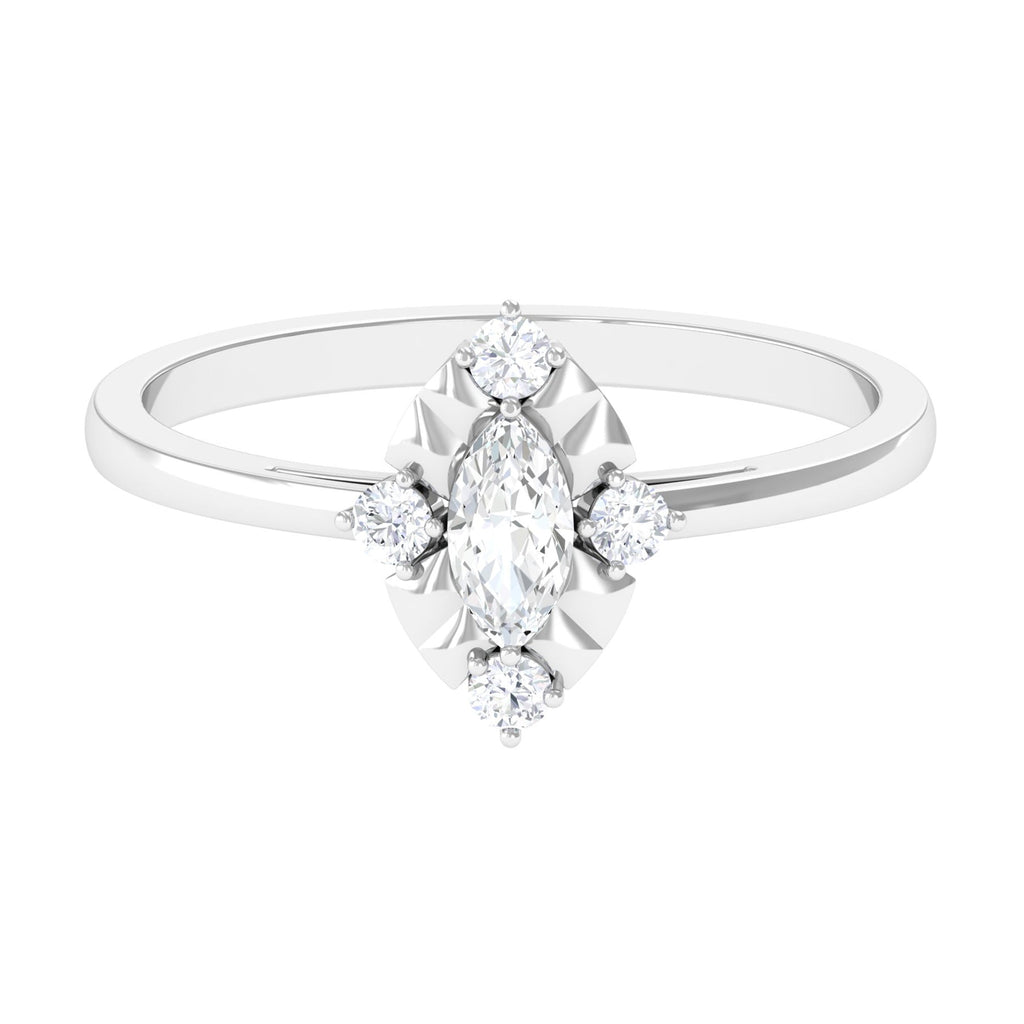 Marquise Cut Cubic Zirconia Engagement Ring with Textured Detail